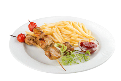 Chicken Skewers with Rice or French Fries