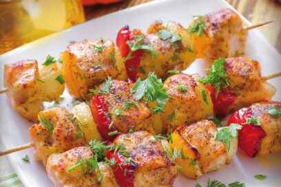 Chicken Skewers with Rice or French Fries
